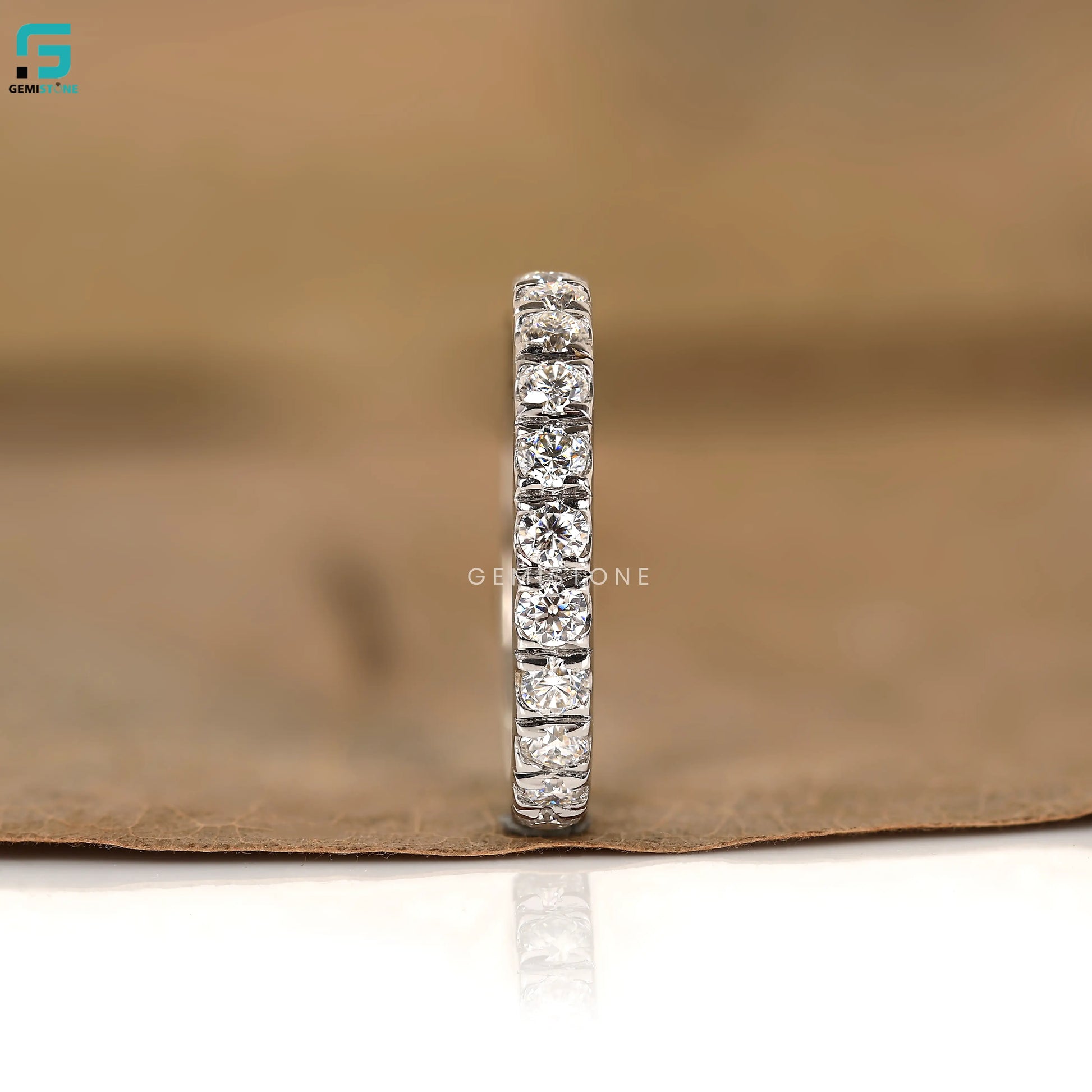 14K Solid Gold Lab Diamond Round Full Eternity Wedding Band For Women