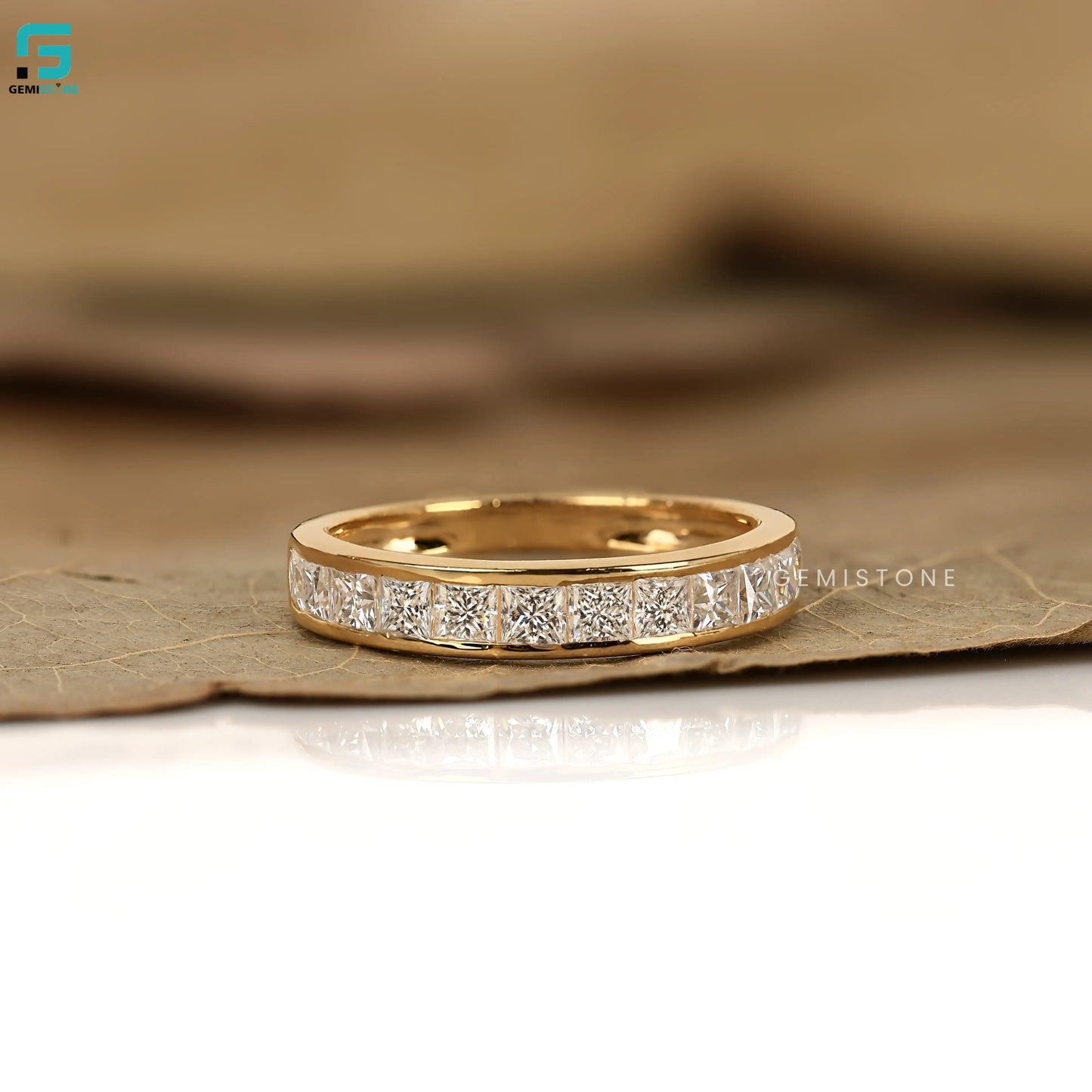 14K Solid Gold Lab Grown Diamond Princess Cut Channel Set Band For Women