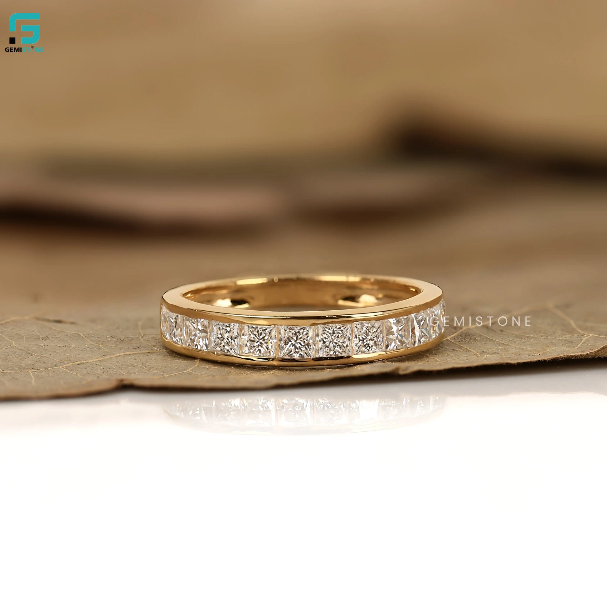 14K Solid Gold Lab Grown Diamond Princess Cut Channel Set Band For Women