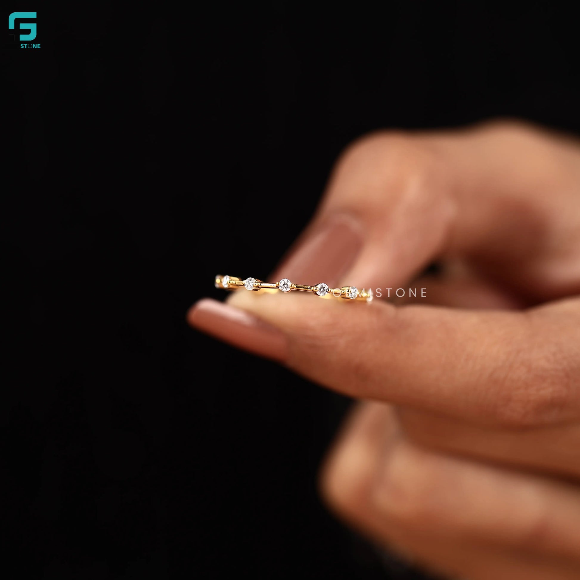 14K Solid Gold Lab Grown Stackable Matching Band For Her