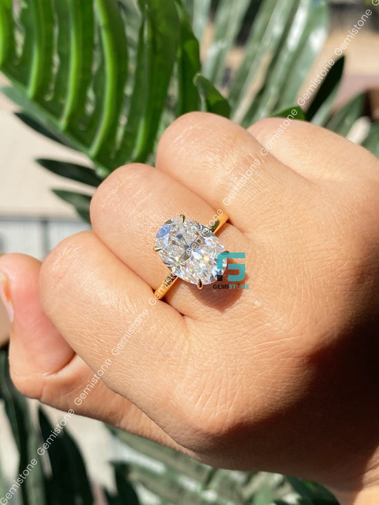 14K Solid Gold Moissanite Big Oval Solitare Ring For Women