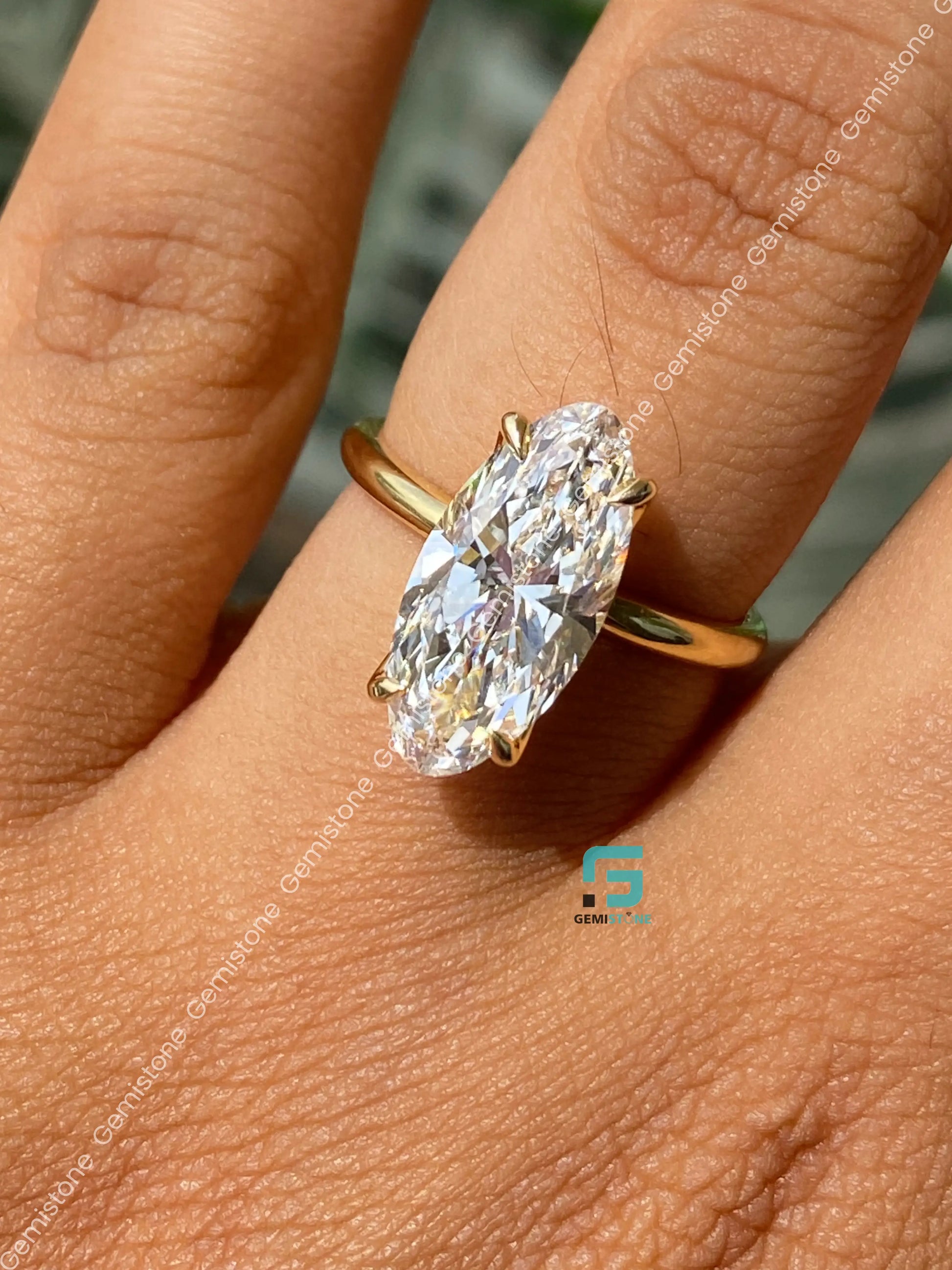 14K Solid Gold Moval Tulip Set Solitaire Wedding Ring For Women