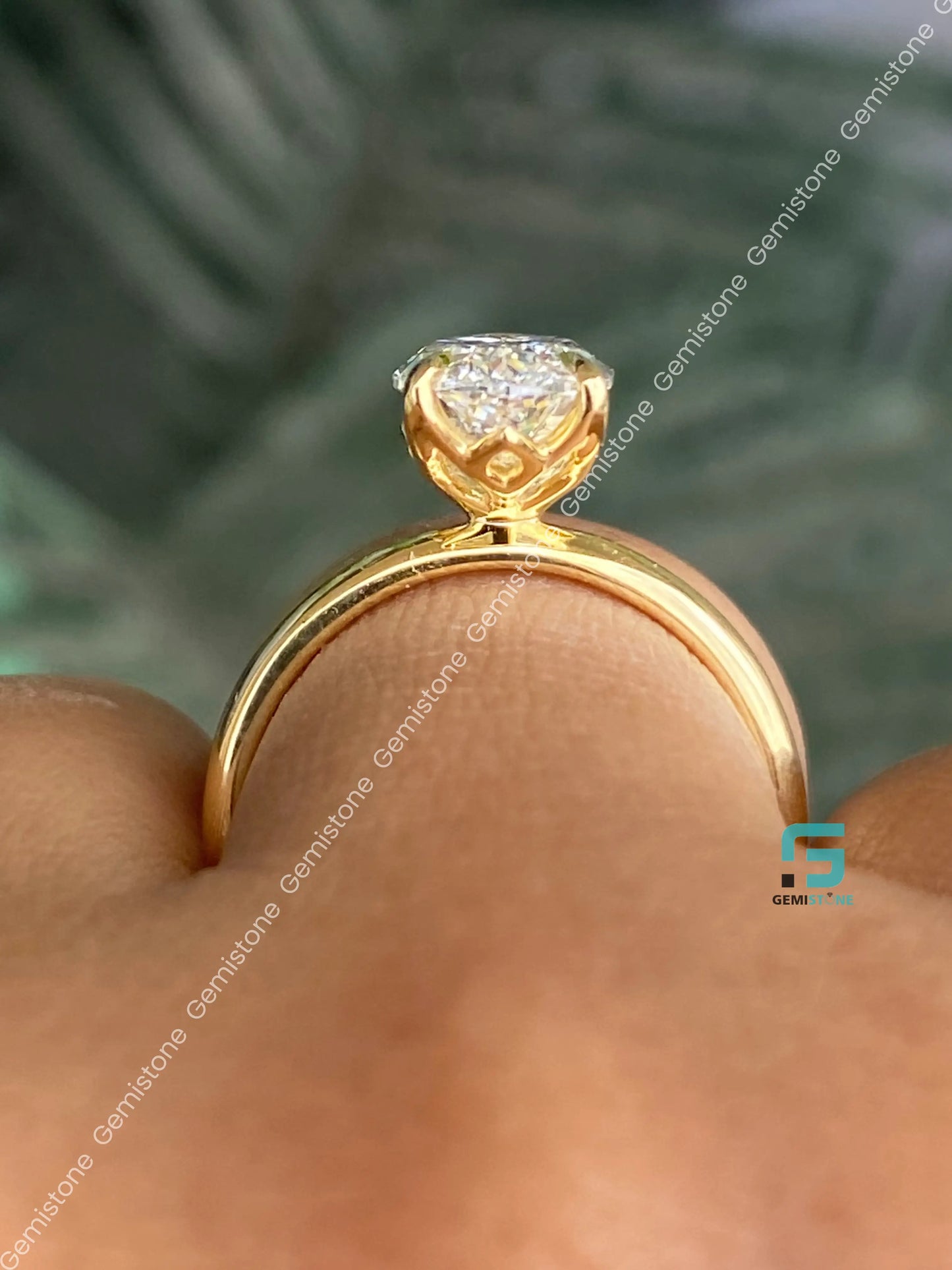 14K Solid Gold Moval Tulip Set Wedding Ring For Women