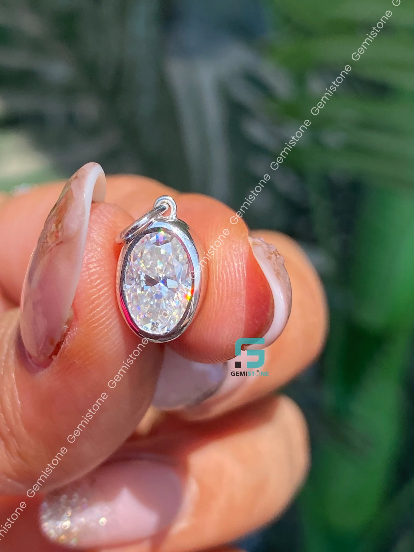 14K Solid Gold Oval Diamond Bridal Pendant