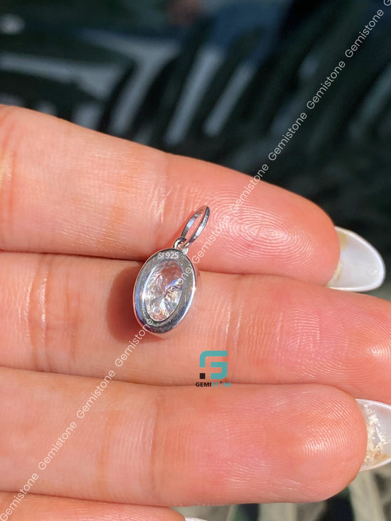 14K Solid Gold Oval Diamond Bridal Pendant For Women