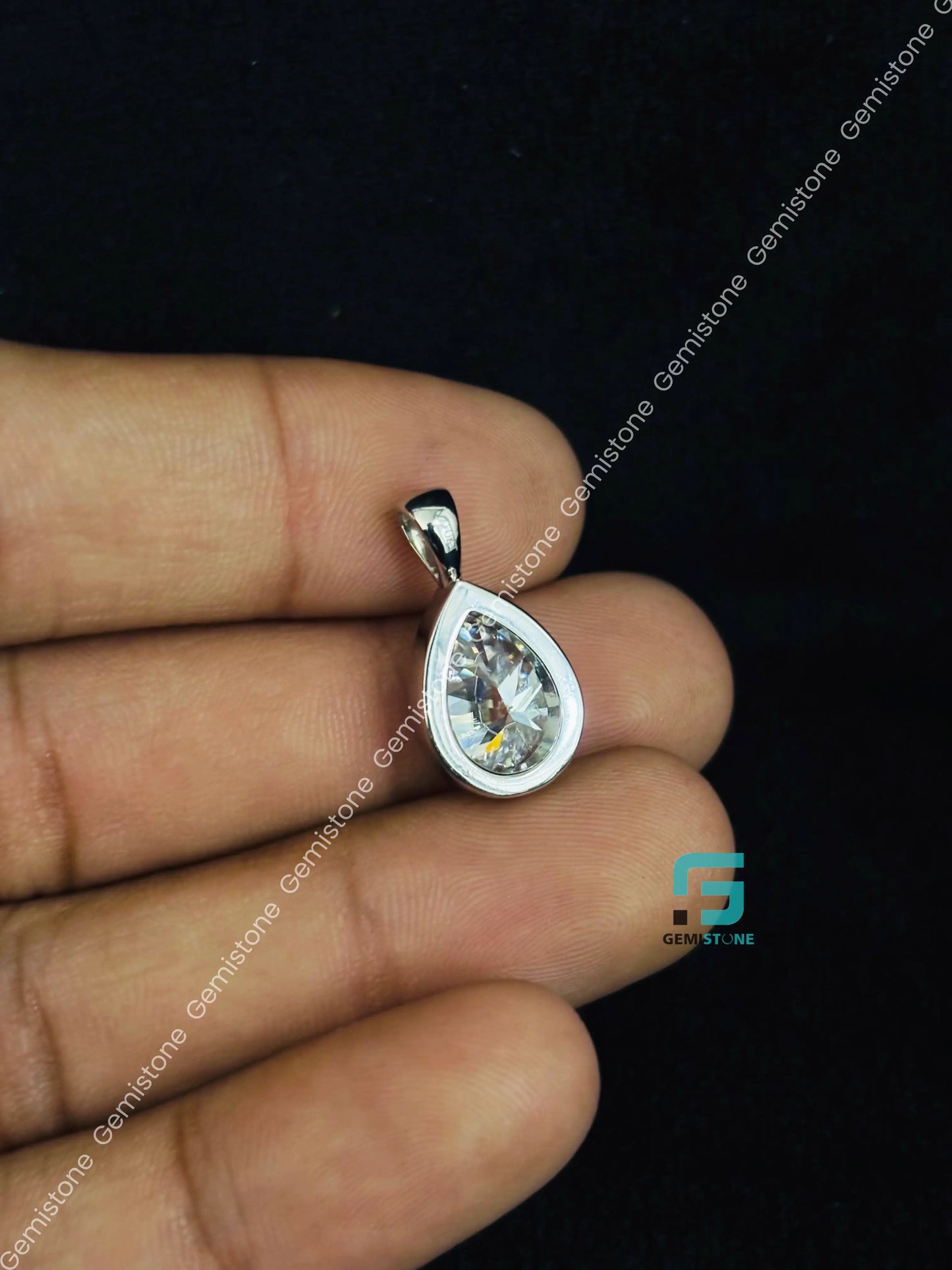 14K Solid Gold Pear Charm Pendant For Women