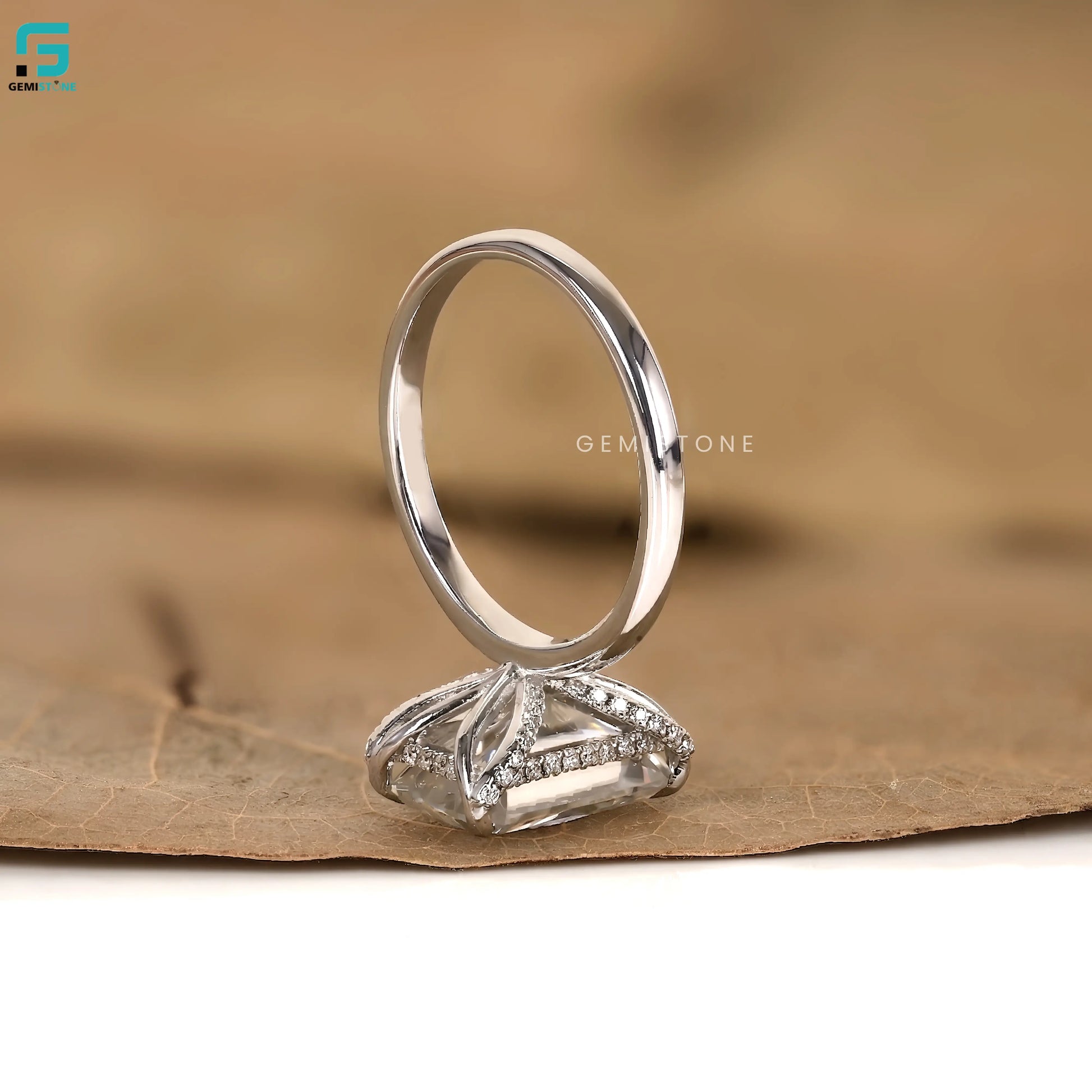 14K Solid Gold Petal Prong Ring For Women