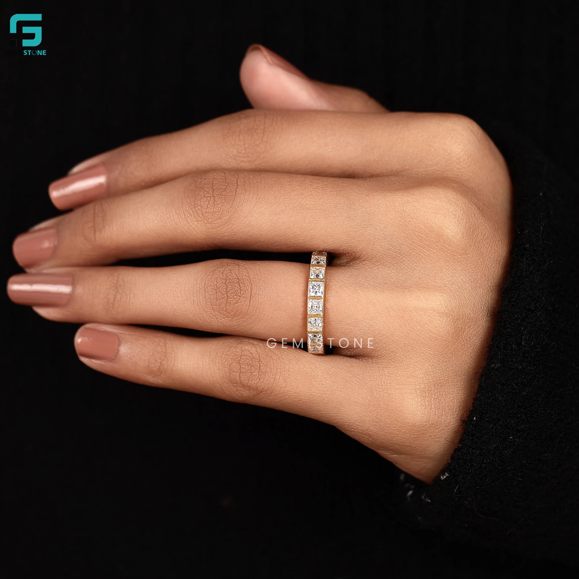 14K Solid Gold Princess Cut Channel Set Band 