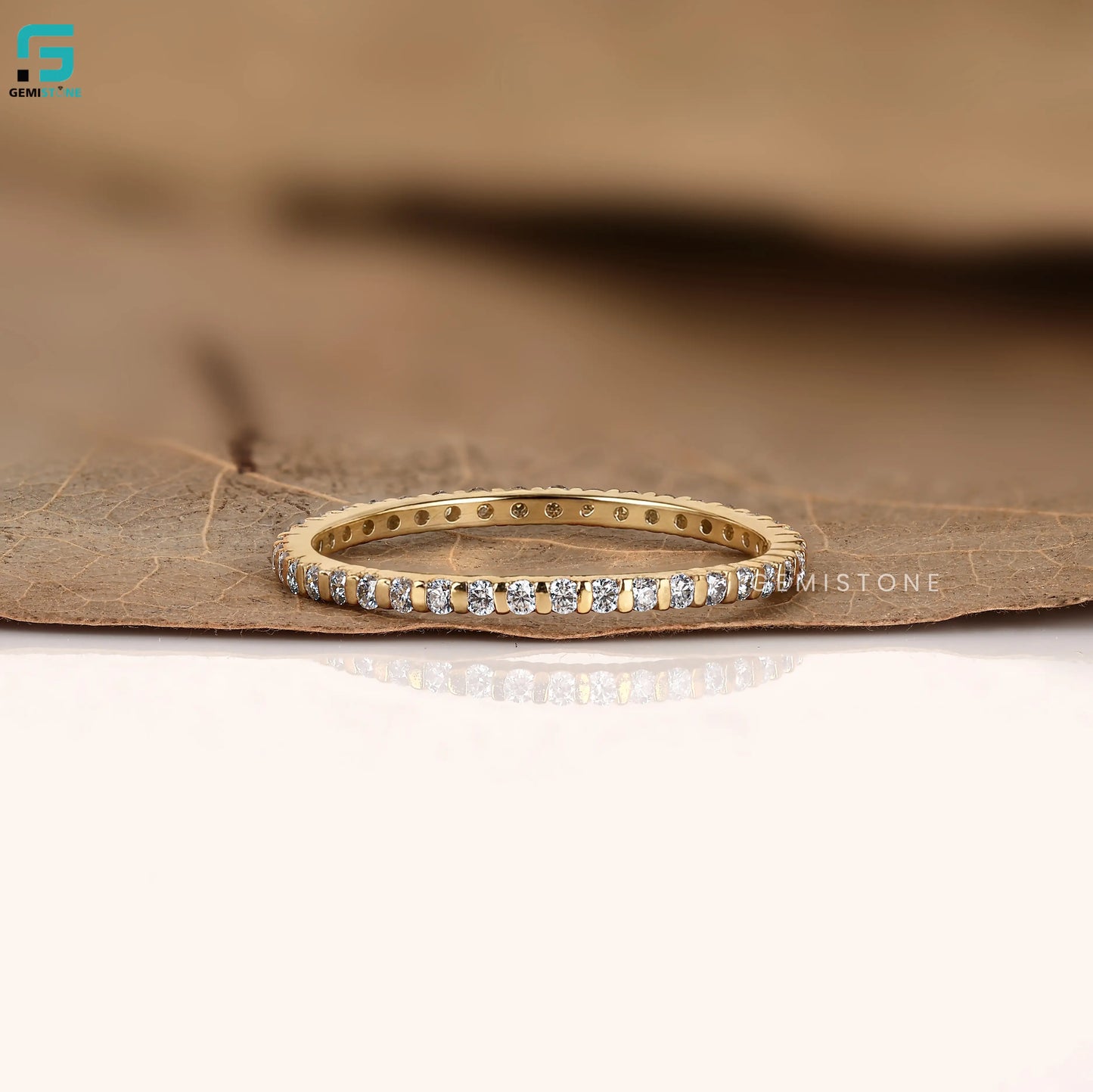 14K Solid Gold Round Full Eternity Wedding Dainty Band 