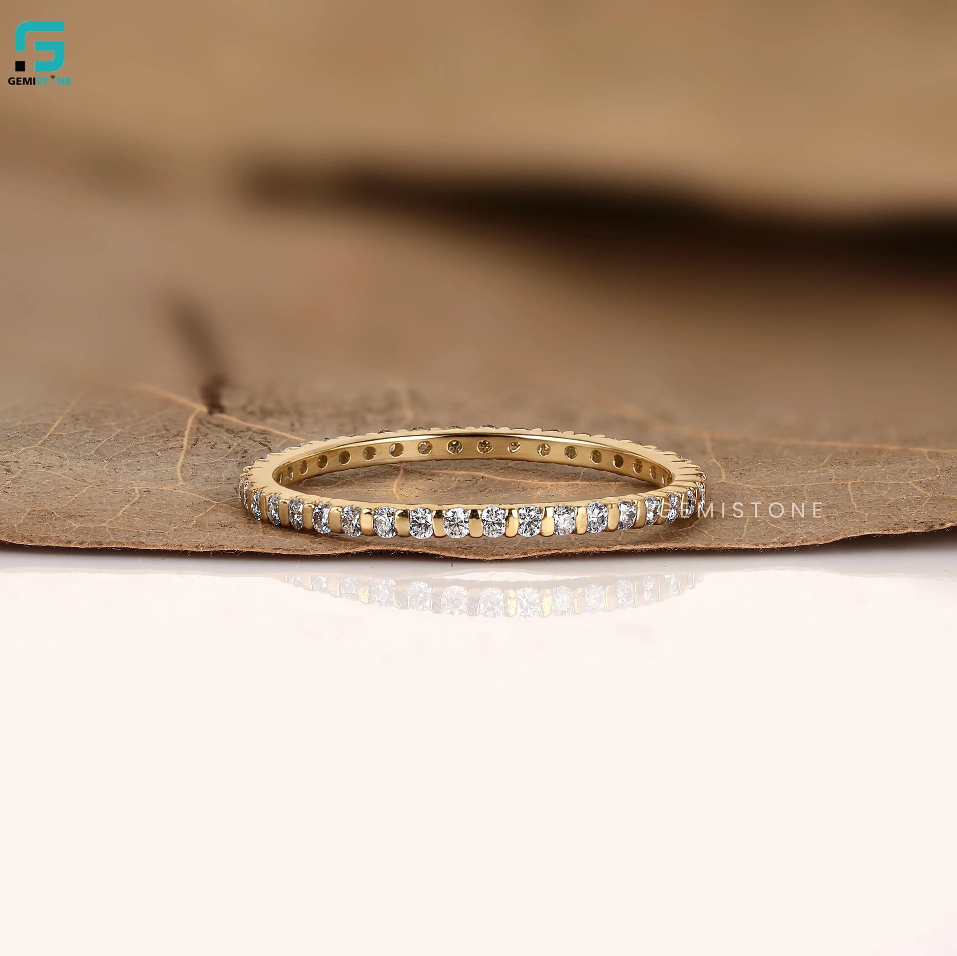 14K Solid Gold Round Full Eternity Wedding Dainty Band 