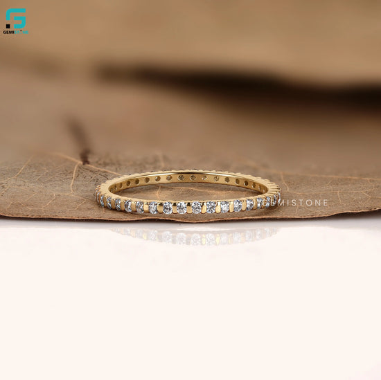 14K Solid Gold Round Full Eternity Wedding Dainty Band 