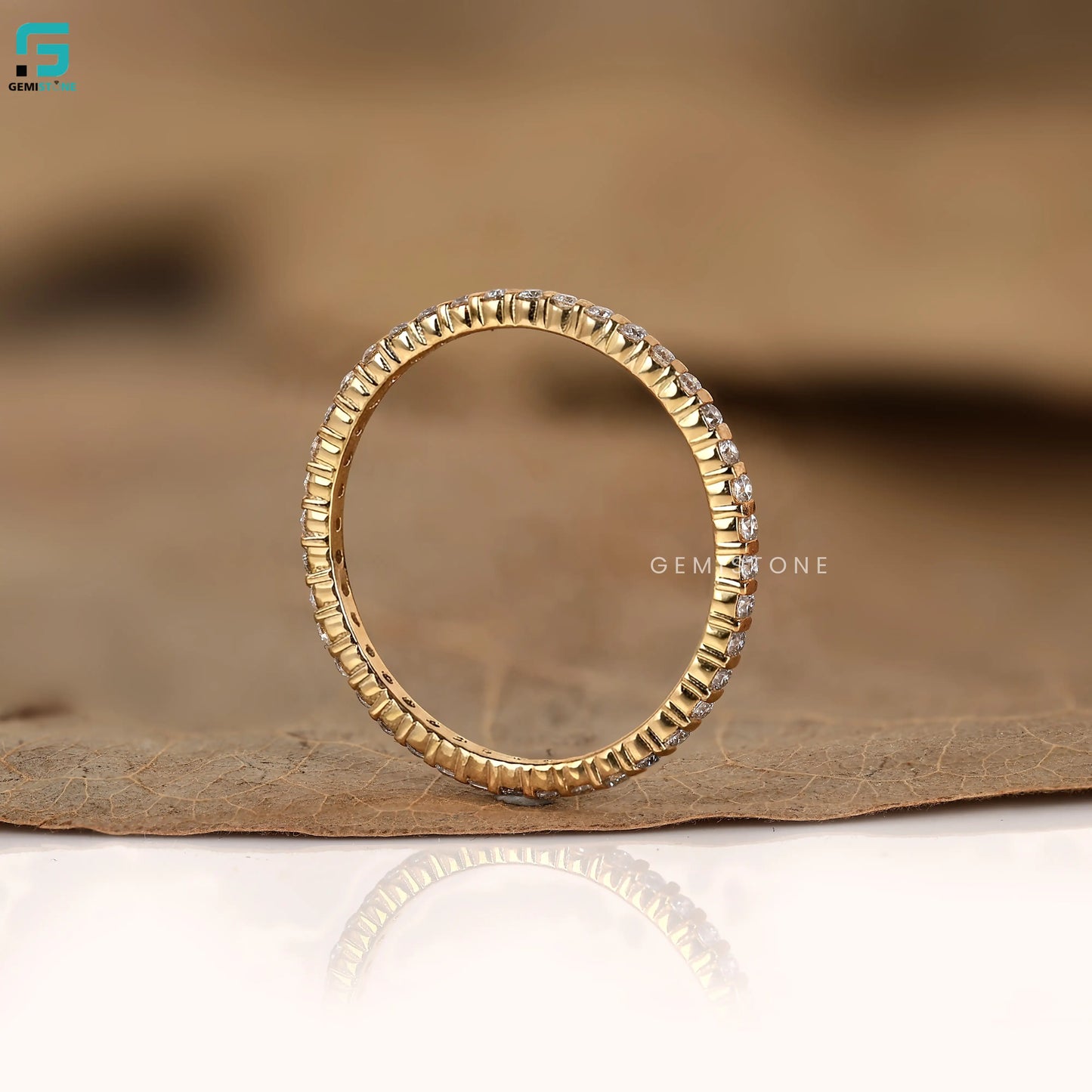 14K Solid Gold Round Full Eternity Wedding Dainty Band For Women