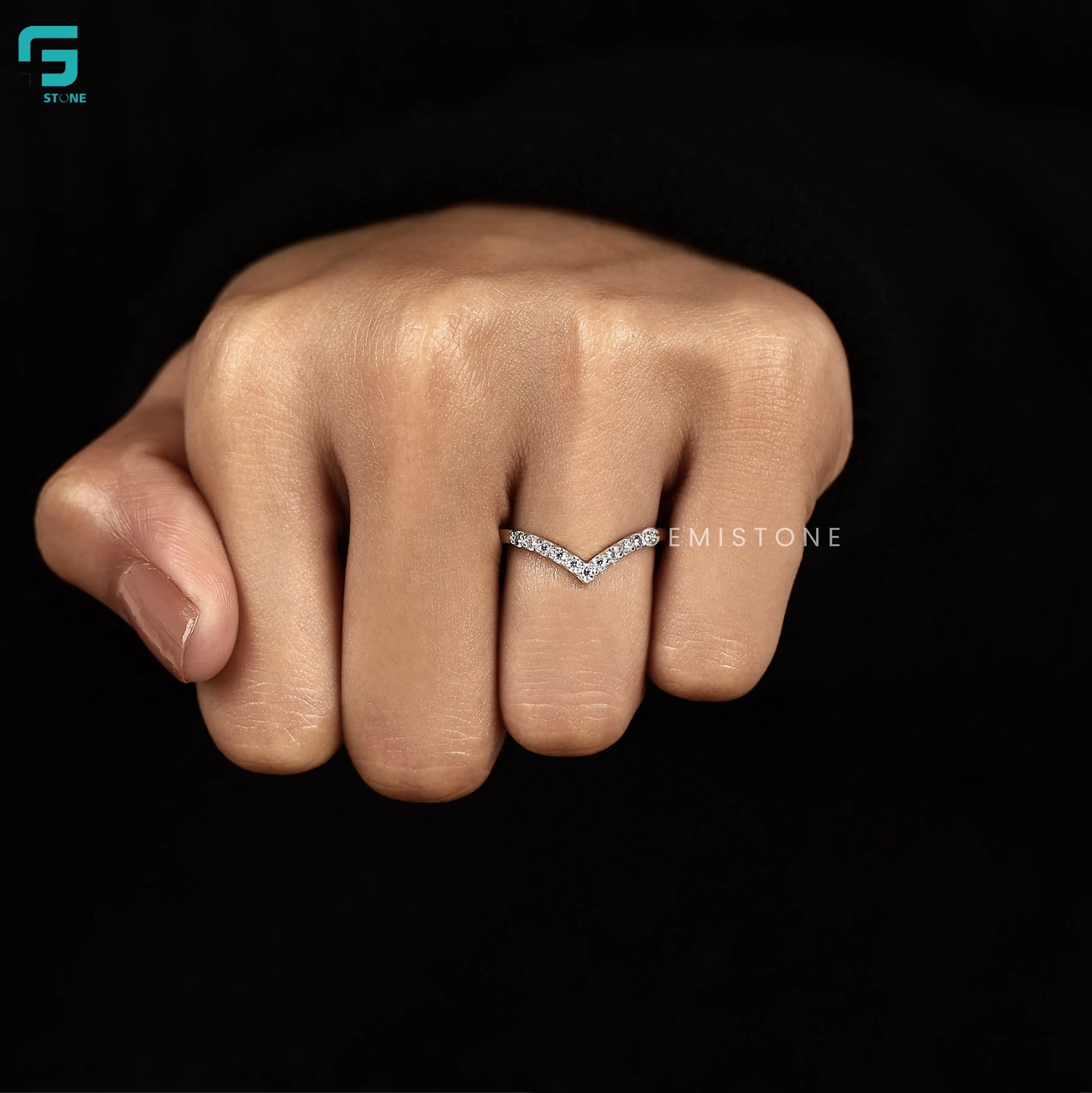 14K Solid Gold Round Lab Diamond Chavron Wedding Band