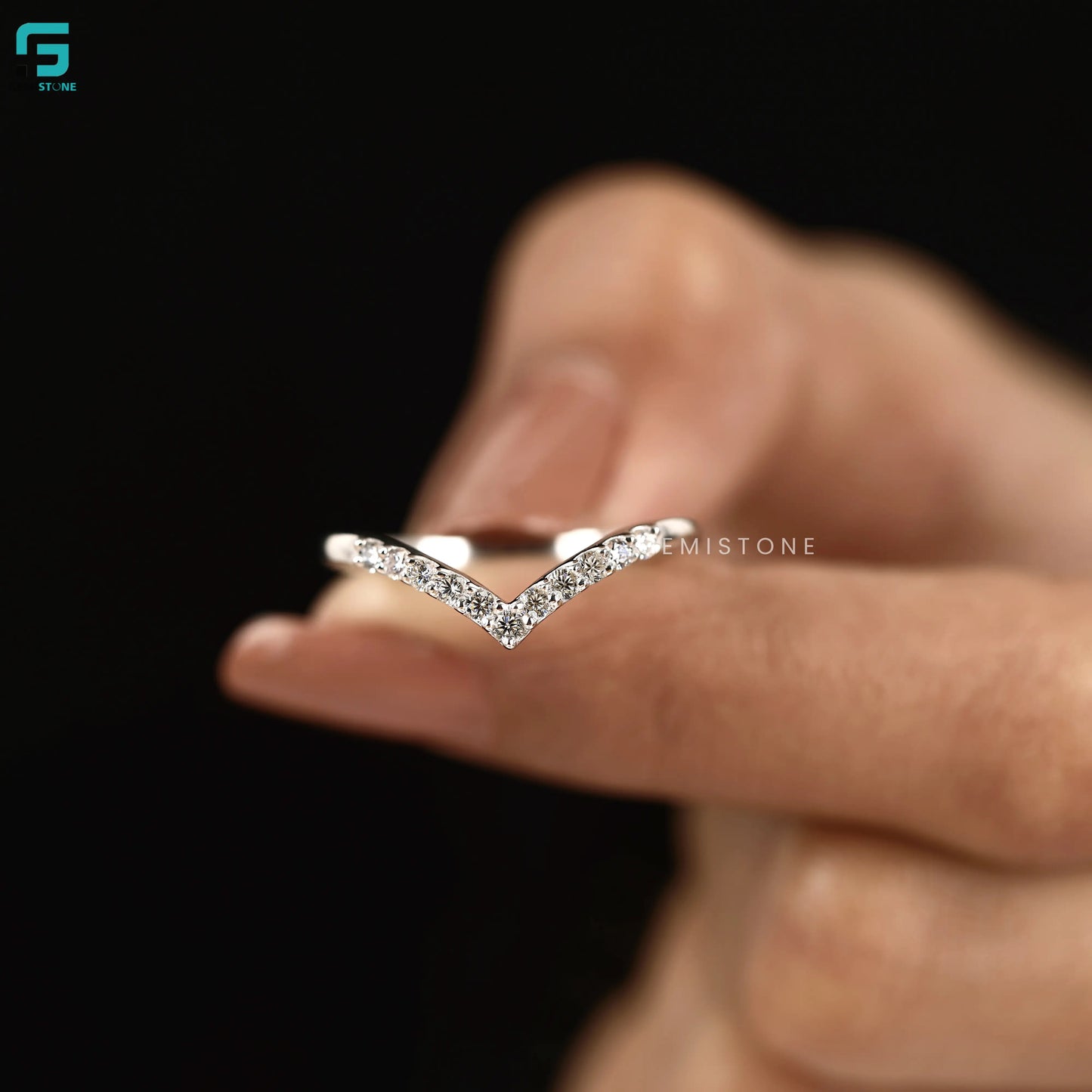 14K Solid Gold Round Lab Diamond Chavron Wedding Band For Women