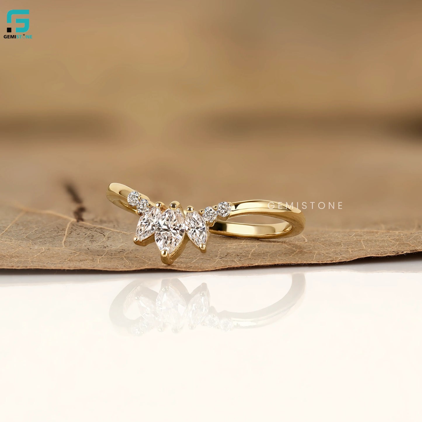 14K Solid Gold Seven Stone Lab Diamond Chavron Band