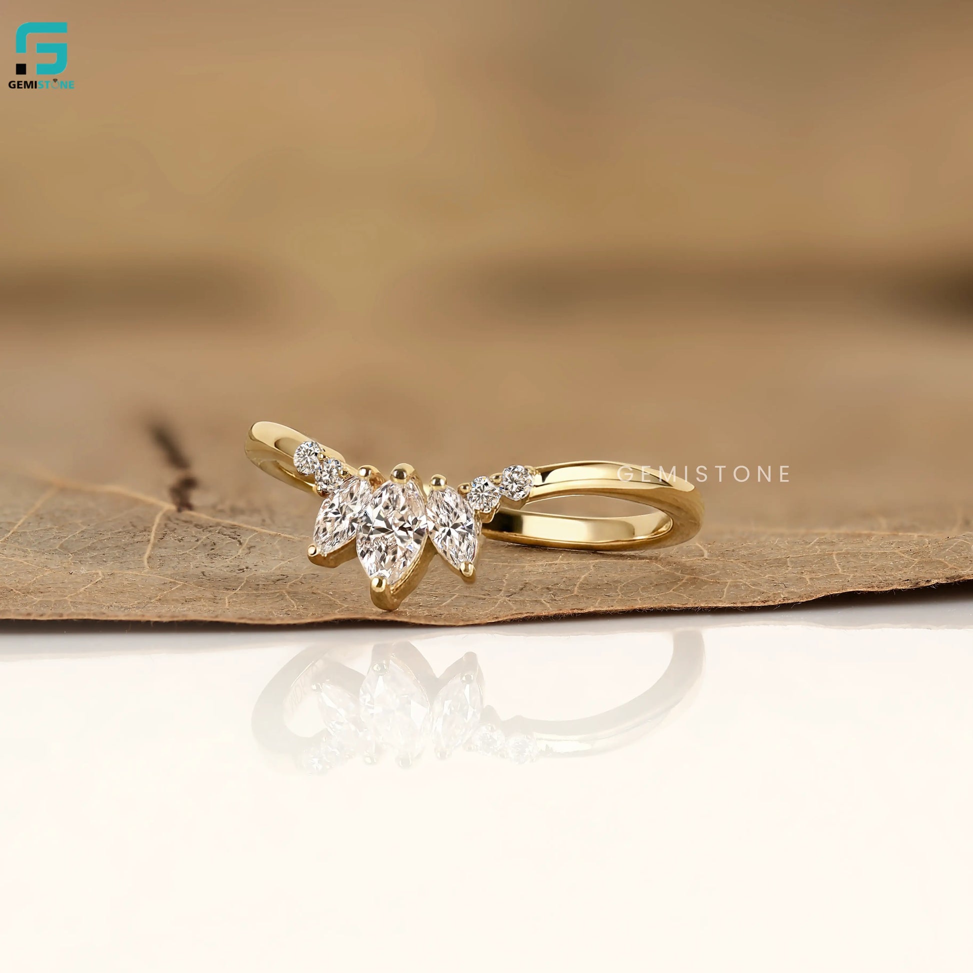 14K Solid Gold Seven Stone Lab Diamond Chavron Band