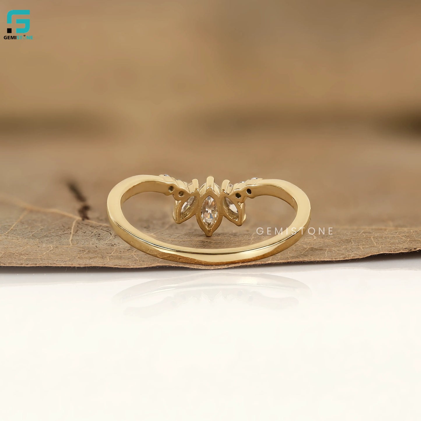 14K Solid Gold Seven Stone Lab Diamond Chavron Band for Women