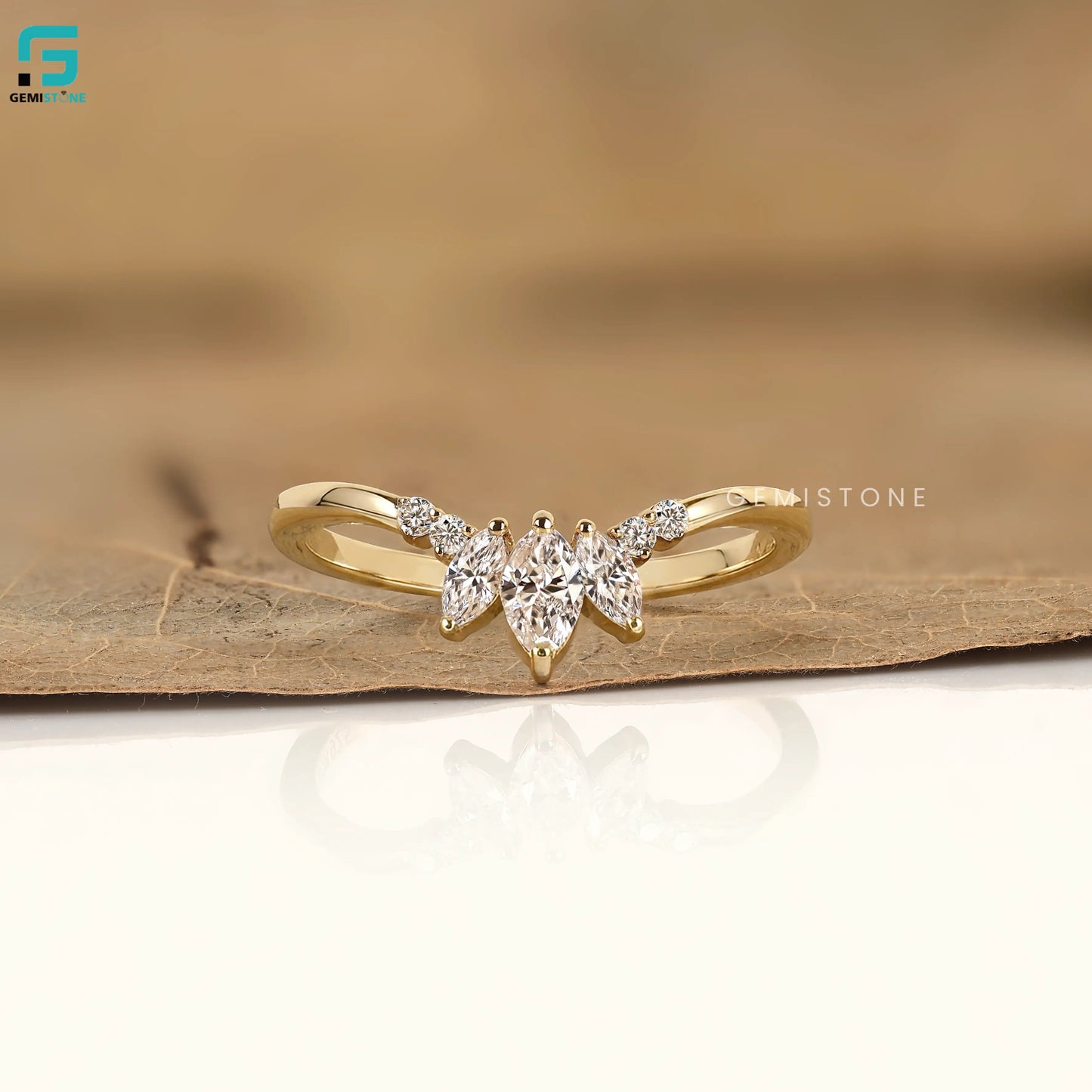 14K Solid Gold Seven Stone Lab Diamond Chavron Wedding Band For Women