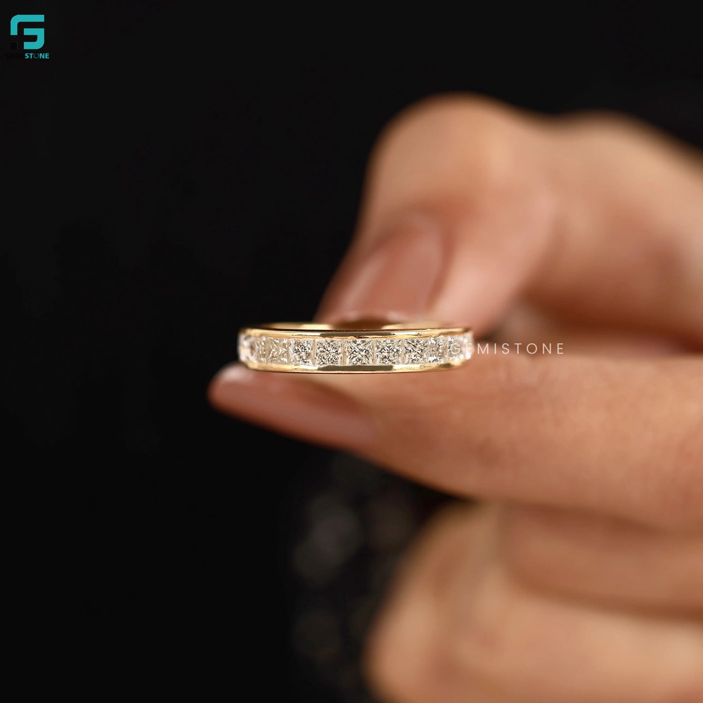 14K Solid Gold Square Cut Lab Diamond Band 