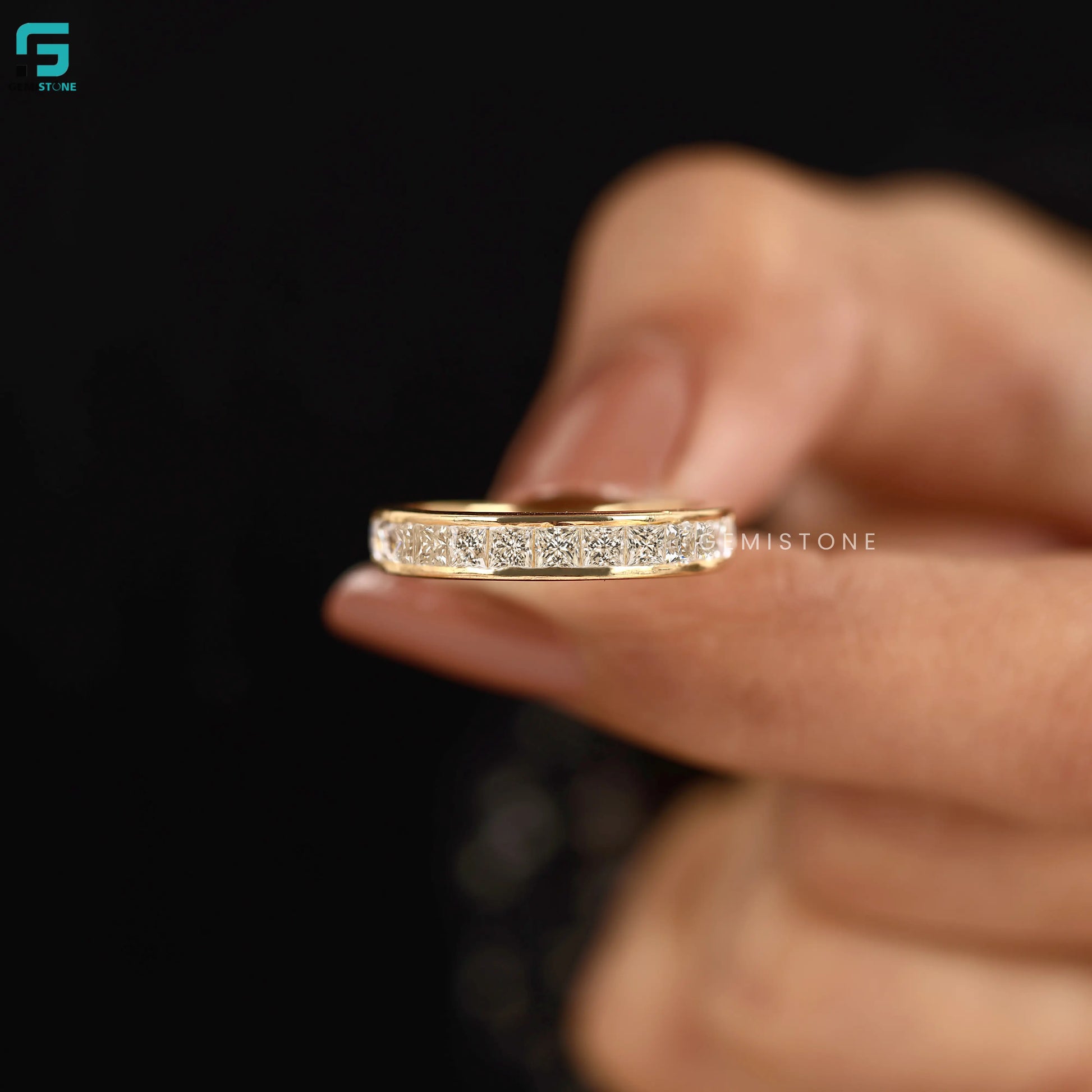 14K Solid Gold Square Cut Lab Diamond Band 