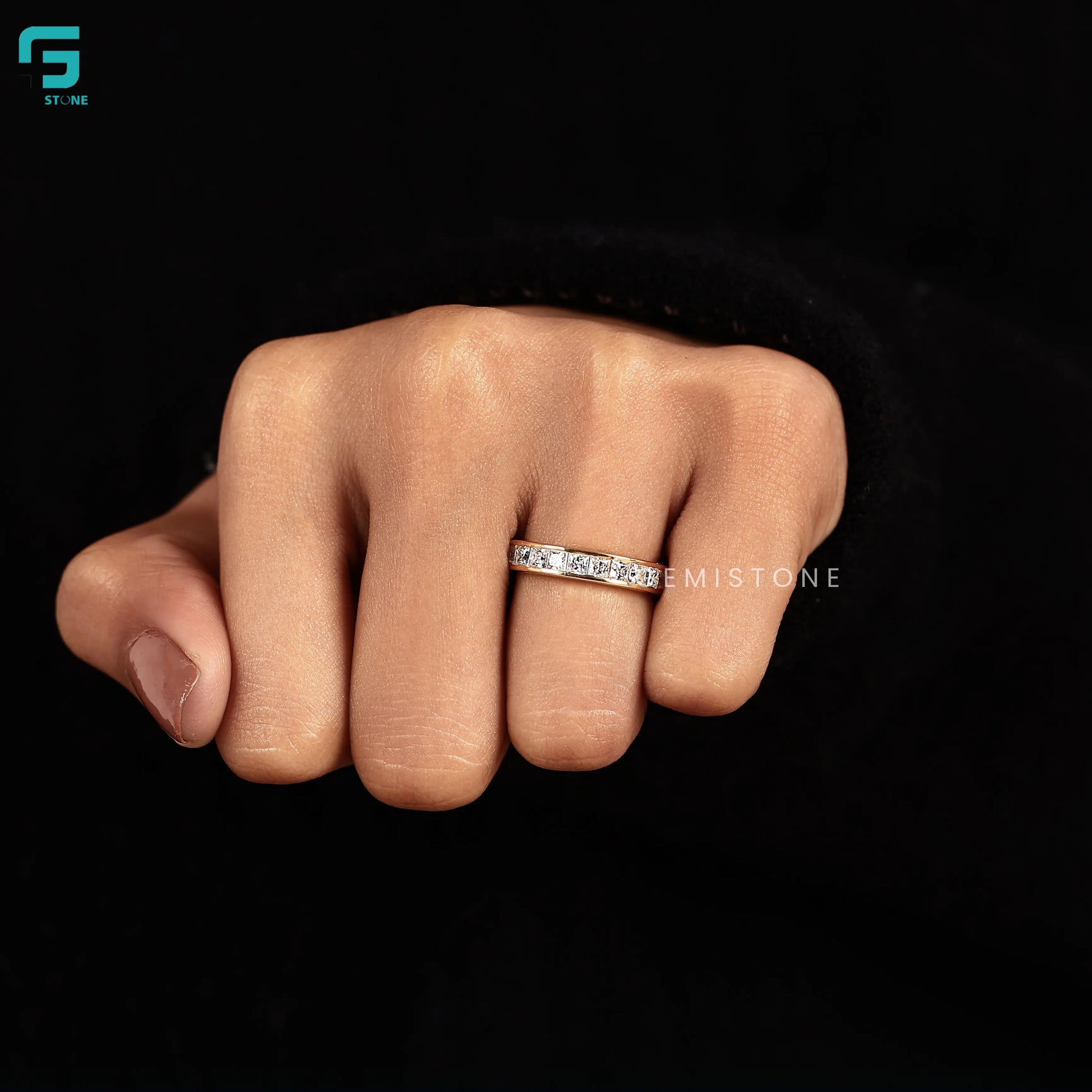 14K Solid Gold Square Cut Lab Diamond Band For Women