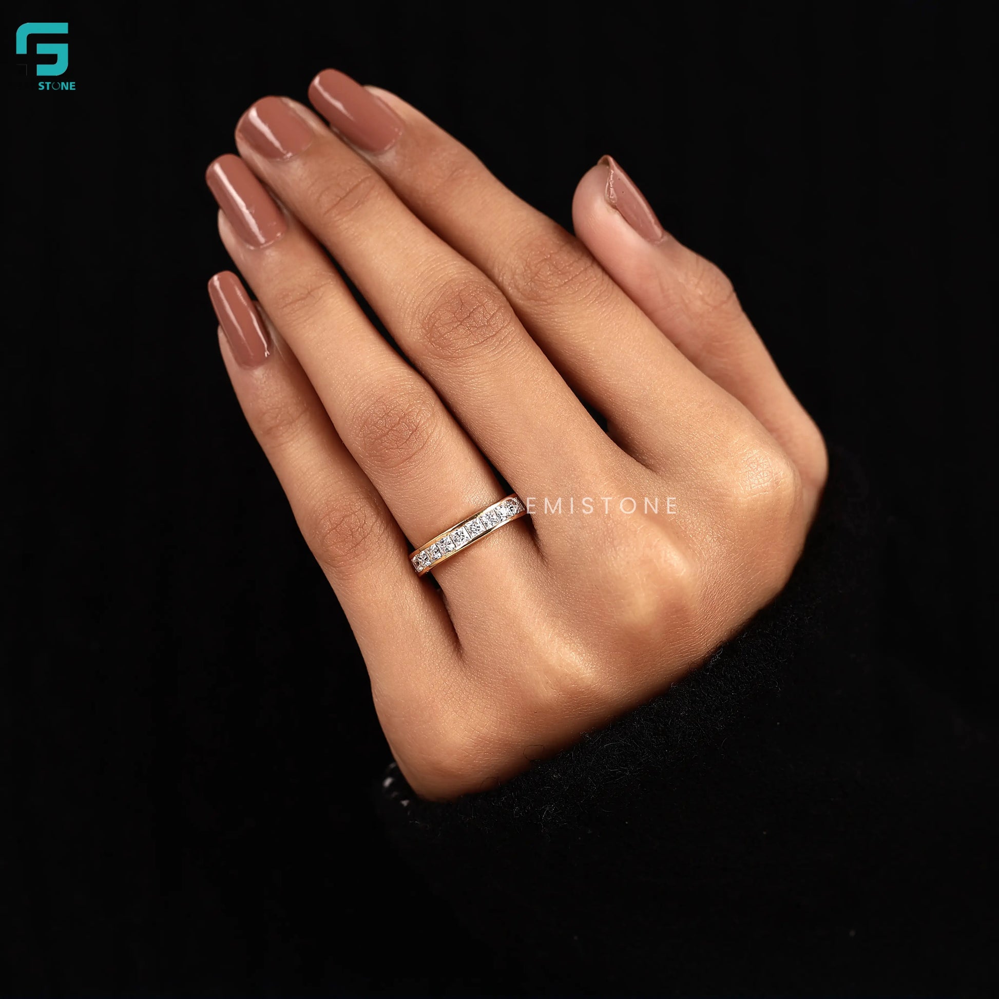 14K Solid Gold Square Cut Lab Grown Diamond Band 