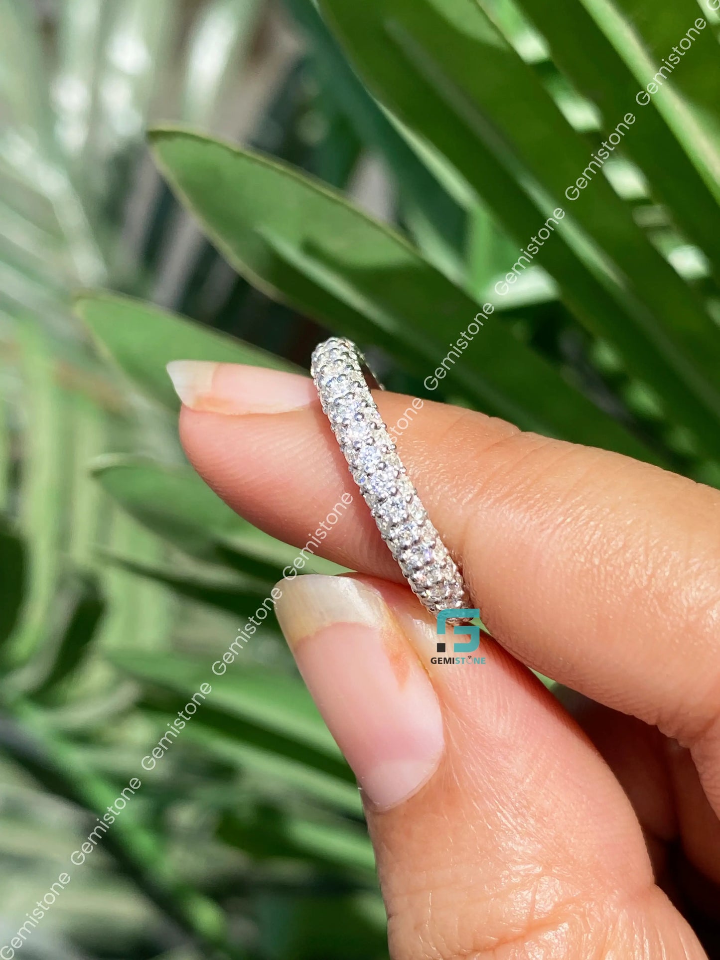 14K Solid White Gold Moissanite Band