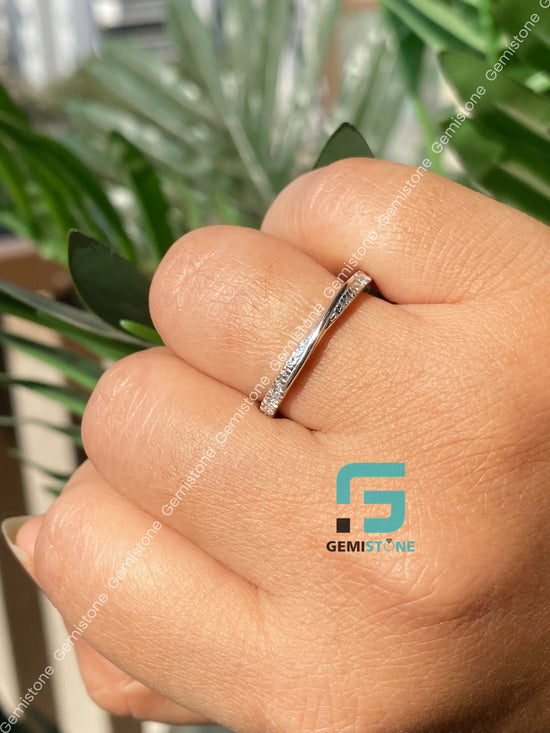 14K Solid White Gold Twist Infinity Wedding Band For Her