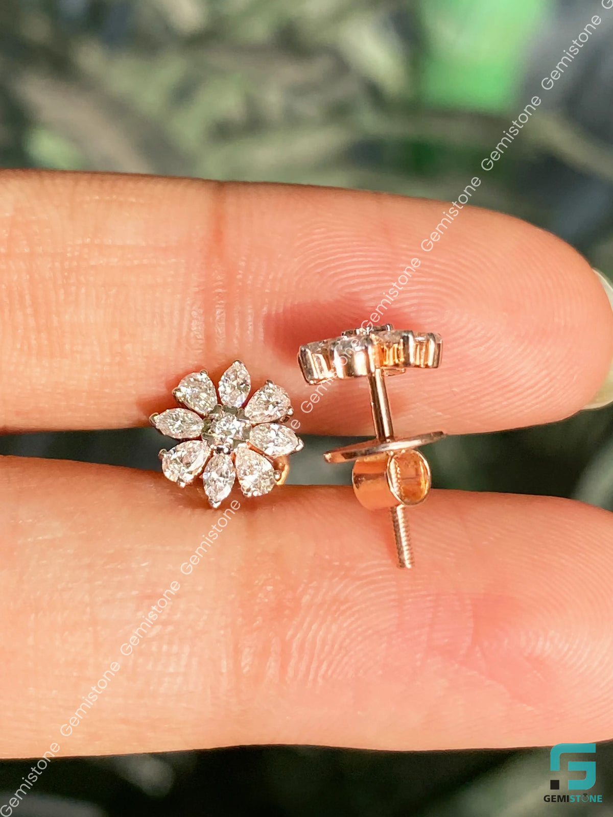 14K Yellow Gold Floral Shape Moissanite Diamond Stud Earrings