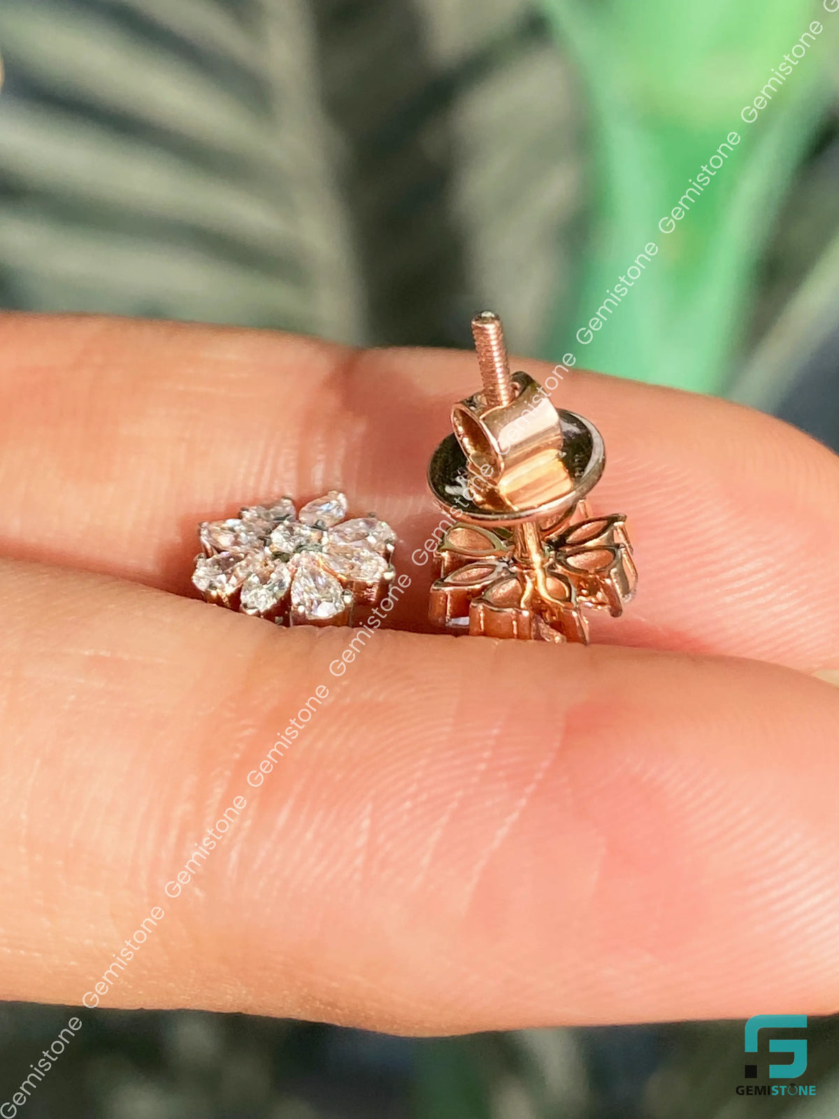 14K Yellow Gold Floral Shape Moissanite Diamond Stud Earrings For Women