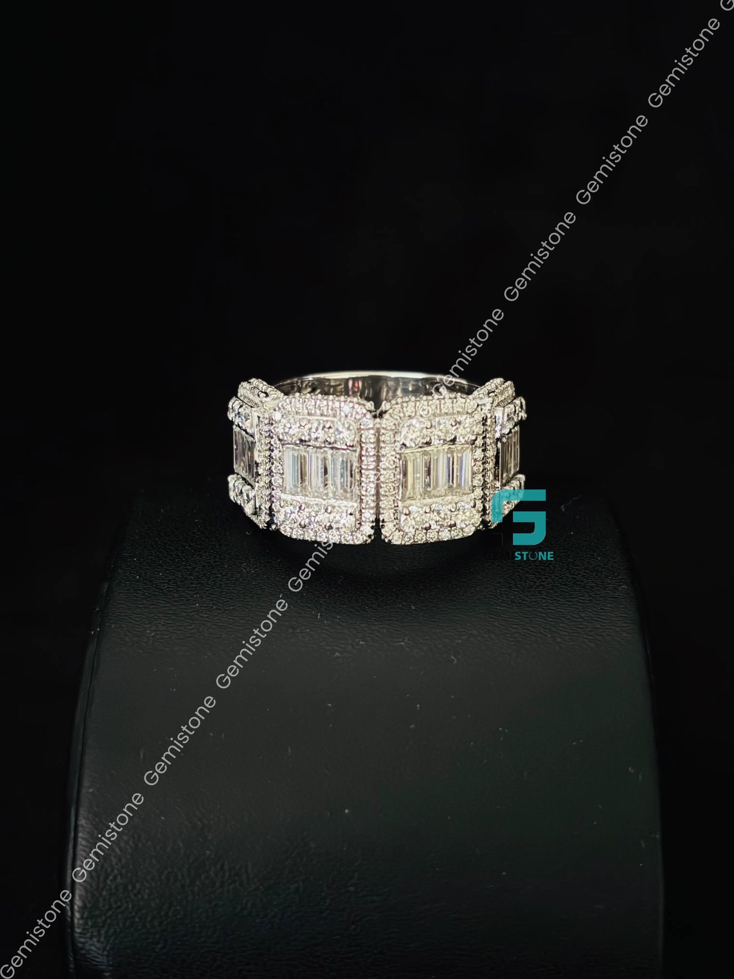 14K Yellow Gold Round_ Bagutte Moissanite Hip Hop Ring For Her