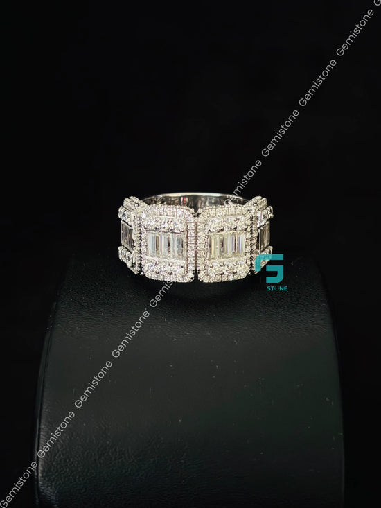 14K Yellow Gold Round_ Bagutte Moissanite Hip Hop Ring For Her