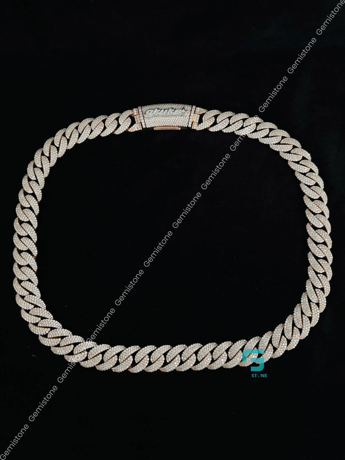 14MM Iced Out Custom Name Clasp Moissanite Cuban Link Chain