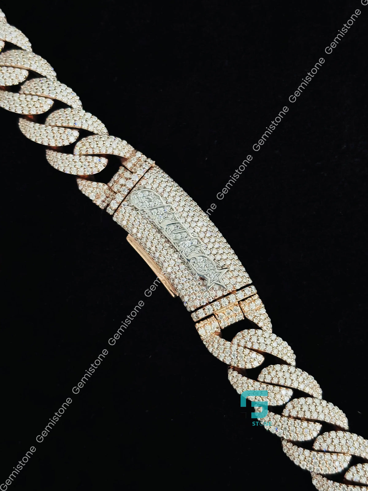 14MM Iced Out Custom Name Clasp Moissanite Cuban Link Chain