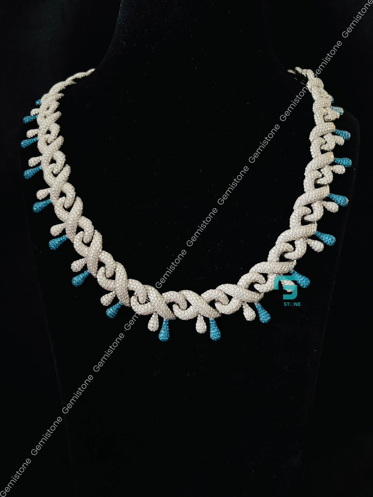 14MM Iced Out White & Sky Blue Diamond Moissanite Chain