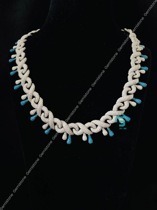 14MM Iced Out White & Sky Blue Diamond Moissanite Chain