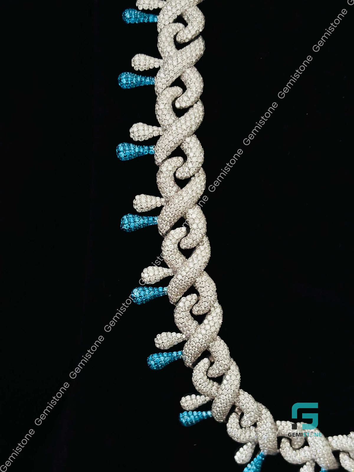 14MM Iced Out White & Sky Blue Diamond Moissanite Chain