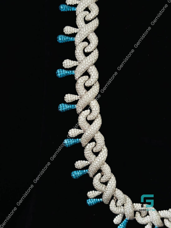 14MM Iced Out White & Sky Blue Diamond Moissanite Chain