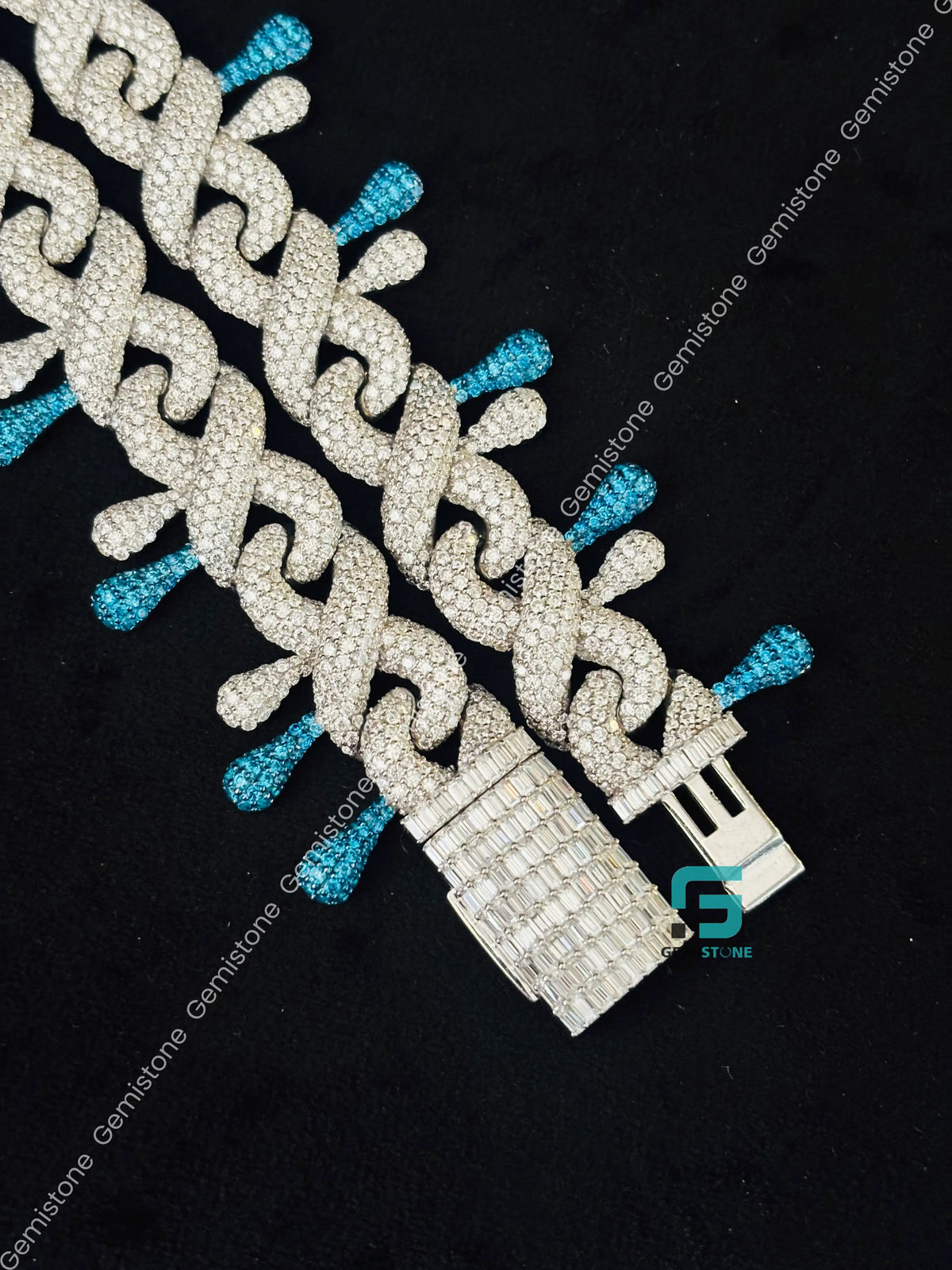 14MM Iced Out White & Sky Blue Diamond Moissanite Chain