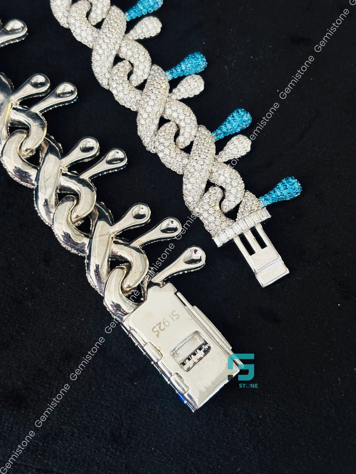 14MM Iced Out White & Sky Blue Diamond Moissanite Chain
