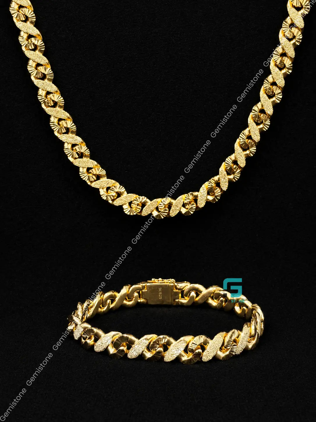 14MM Yellow Gold plated Dust Cuban Link Hip Hop Chain