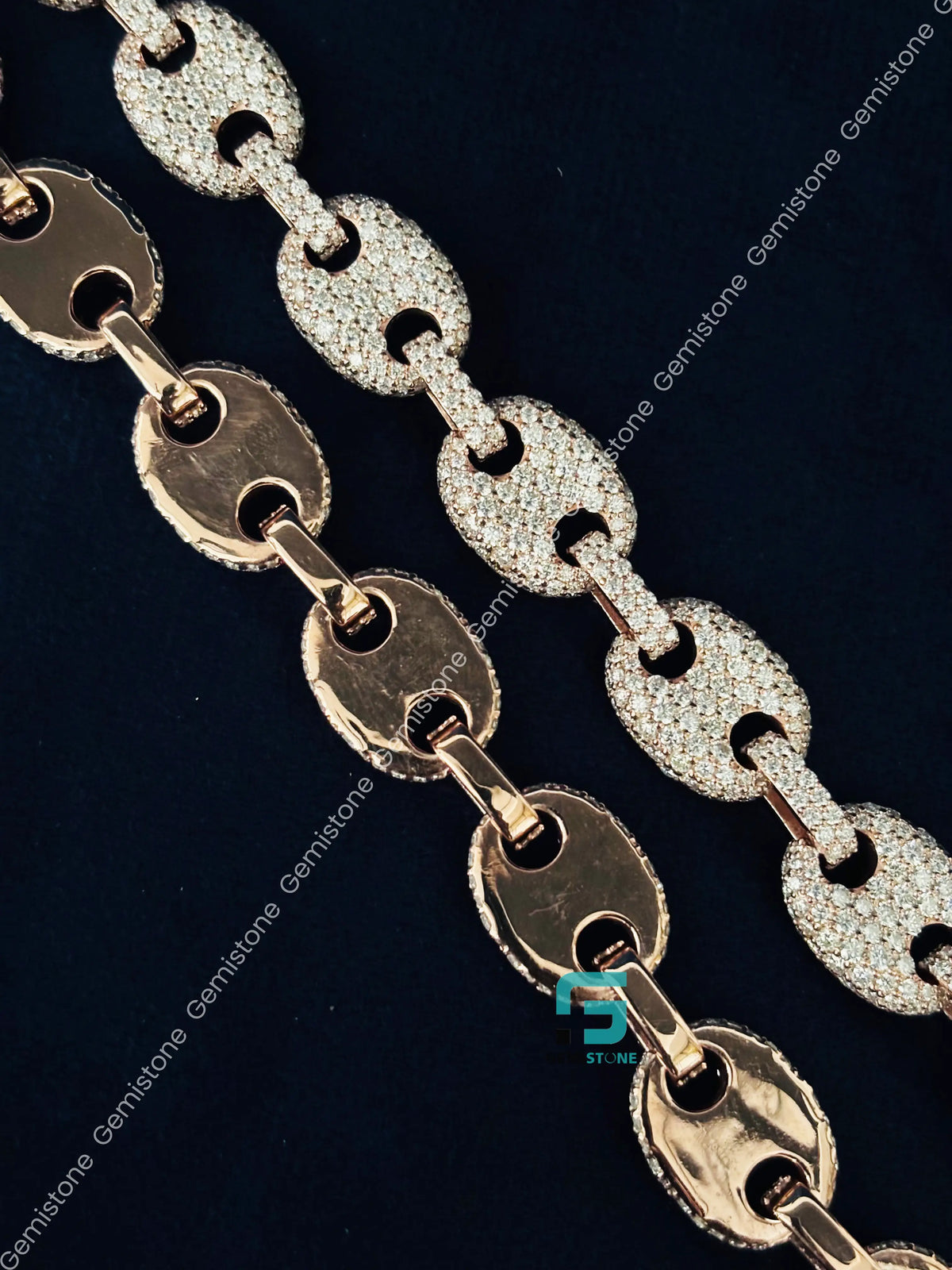 15MM Rose Gold Plated Puff Link Moissanite Hip Hop Chain