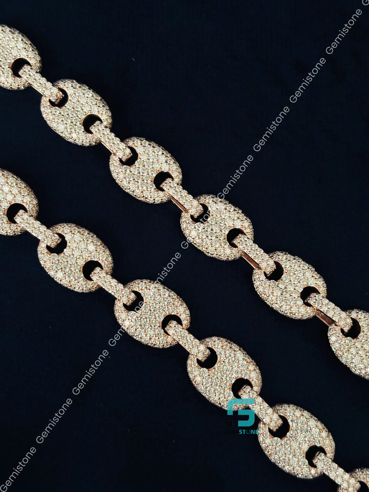 15MM Rose Gold Plated Puff Link Moissanite Hip Hop Chain
