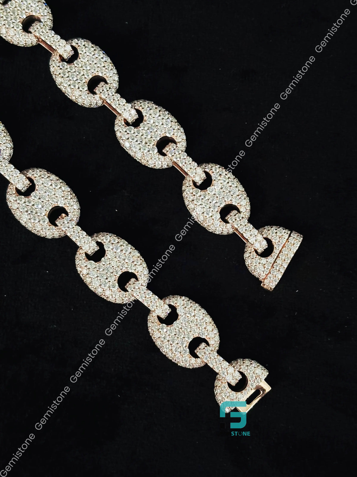 15MM Rose Gold Plated Puff Link Moissanite Hip Hop Chain