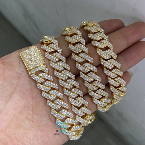 15mm Diamond Studded Cuban Link Mens Moissanite Chain