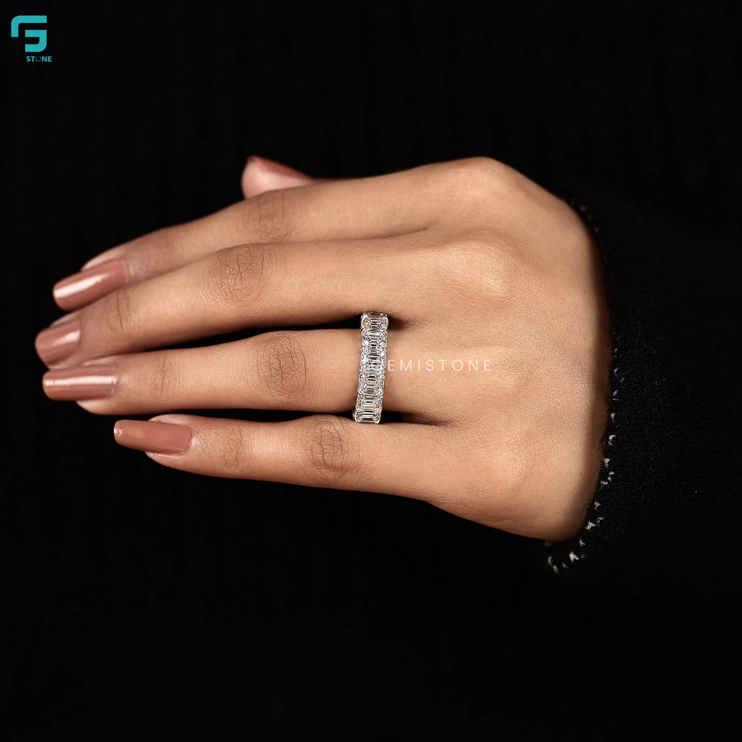 16CT Emerald Full Eternity Wedding Band 