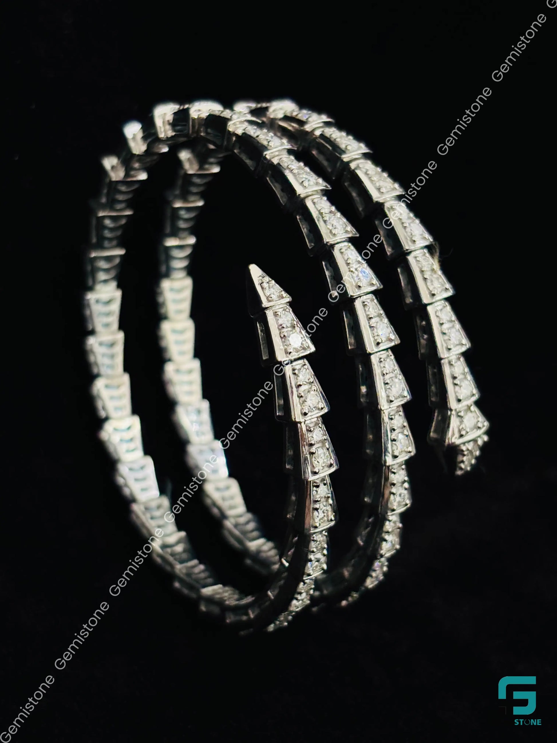 18K White Gold Pave Diamonds Serpenti Bracelet For Unisex