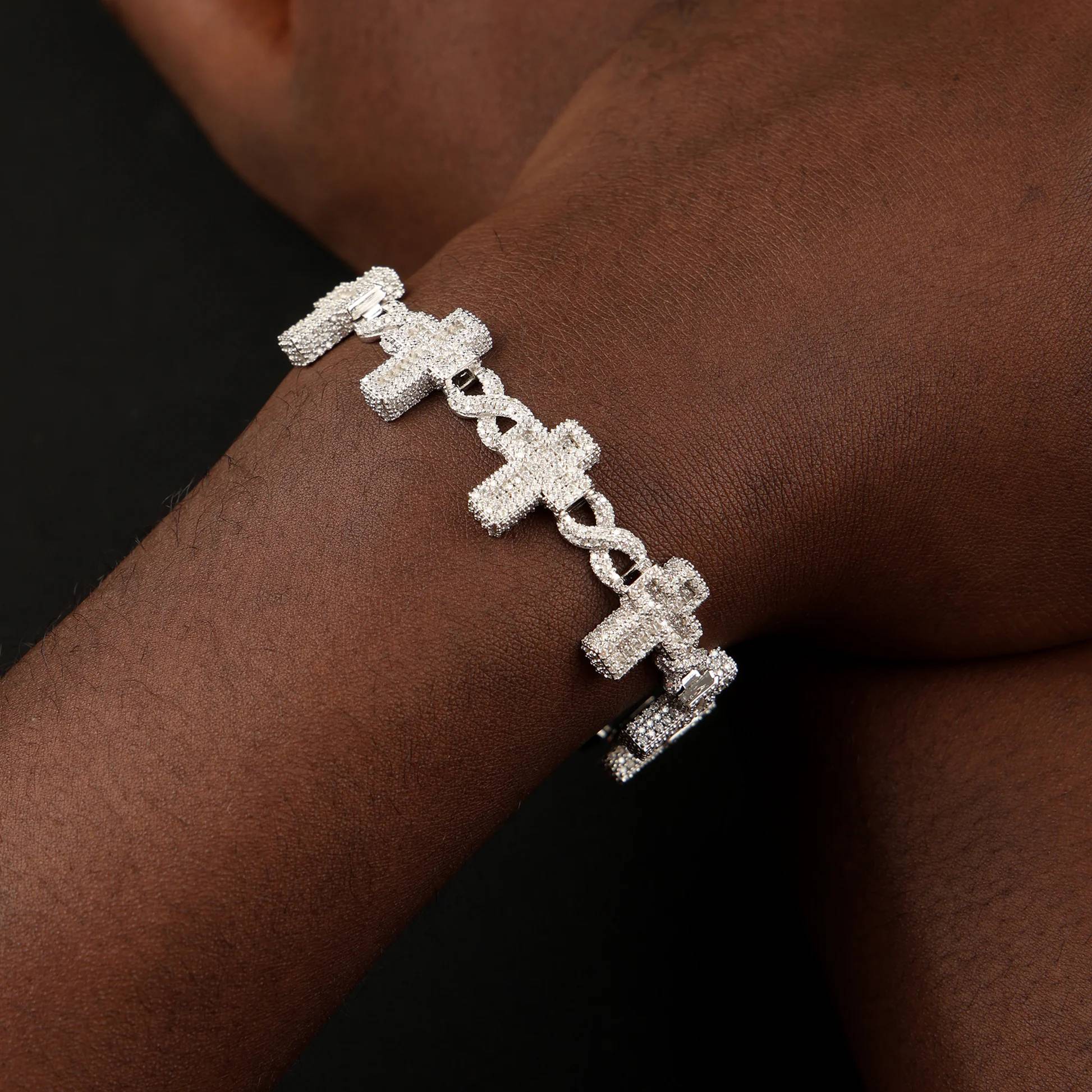 18MM-925-Silver-Moissanite-Cross-Link-Bracelet-White-Gold