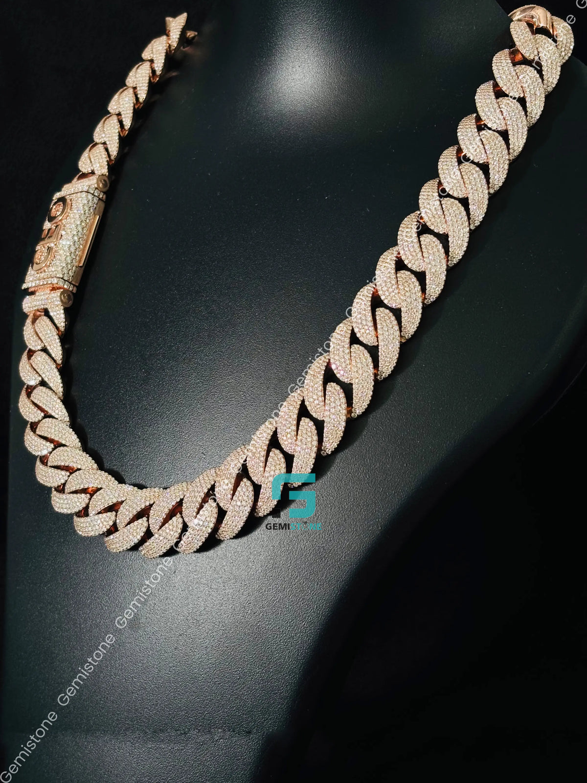 925 Silver 18MM Cuban Link Moissanite Custom Name Clasp Chain