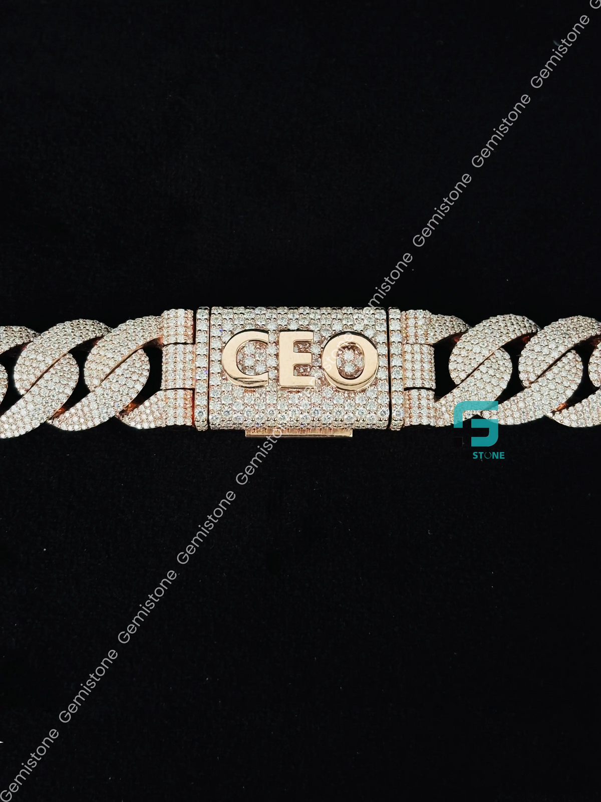 925 Silver 18MM Cuban Link Moissanite Custom Name Clasp Chain